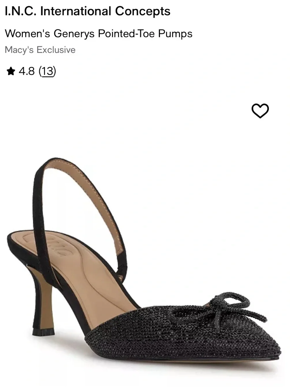 INC International Concepts for Macys Black Sparkle Pointed Slingback Kitten Heel - Picture 2 of 11